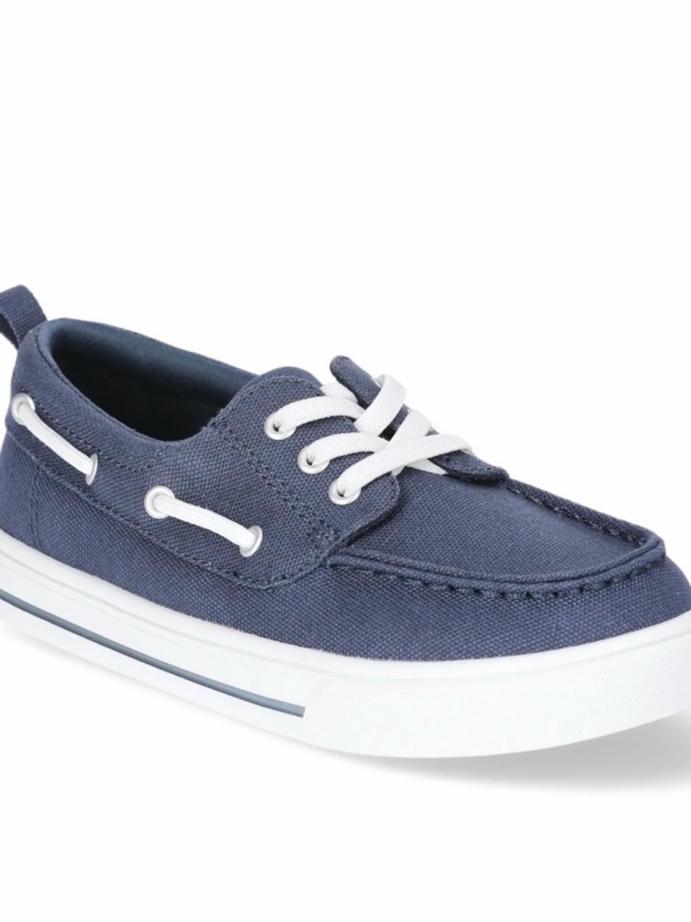 wonder nation Navy Canvas Kids Boat Sneaker with White Laces
